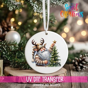 Rustic Santa UV DTF Ornament Decal | Reindeer Hat Christmas Ornament Wrap | Christmas Holiday UVDTF Transfer | Cute Winter Design | O-1124