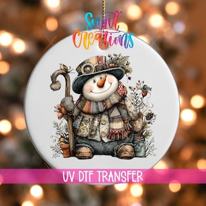 Rustic Vintage Snowman UV DTF Ornament Transfer | O-1900