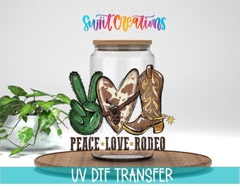 Calcomanía para taza Peace Love Rodeo Western UV DTF / UV864