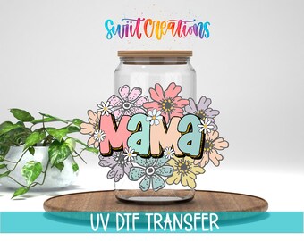 Calcomanía UV DTF para taza con diseño floral de mamá / Transferencia para vaso de mamá / UV619