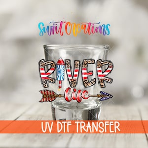River Life Uv Dtf | Patriotic Leopard Shot Glass Wrap | 4th of July Barware Transfer | Arrow Western UV DTF Print Wrap | SG863