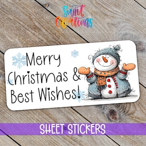 Merry Christmas Snowman Sticker | Holiday Packaging Sticker | Best Wishes Label | Winter Mailer Sticker | Vinyl Sheet Sticker | SB53