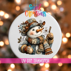Rustic Patchwork Snowman UV DTF Ornament Transfer | O-1897