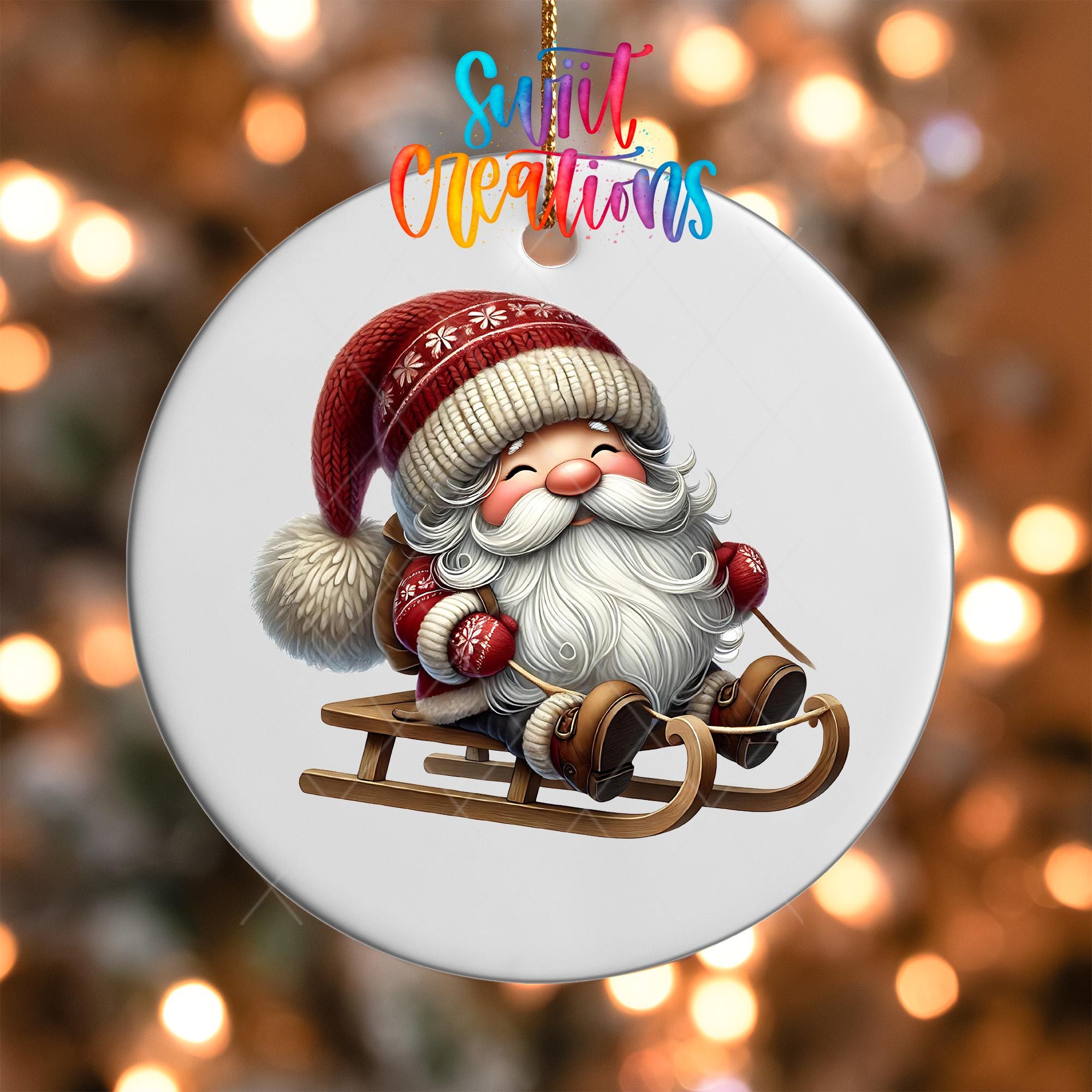Santa Christmas UV DTF Ornament Decal | Sleigh Ride Gnome With Red