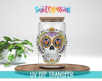 Calcomanía UV DTF con diseño floral de calavera de azúcar para Halloween otoñal / UV1739
