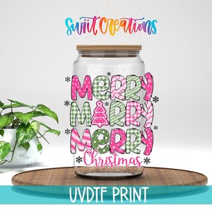 Feliz Navidad. Calcomanía para taza con diseño UV de patchwork rosa / UV1214