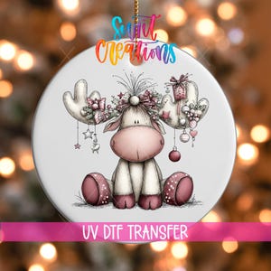Cute Pink Moose Christmas UV DTF Ornament Decal | O-1935