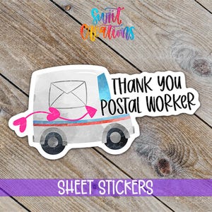 Merci postier Sticker | Étiquette d'appréciation du facteur | Autocollant mignon de camion de courrier | Enveloppe d'expédition, feuille de vinyle | SB06