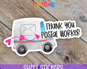 Thank You Postal Worker Sticker | Mail Carrier Appreciation Label | Cute Mail Truck Sticker | Shipping Envelope Vinyl Sheet | SB06
