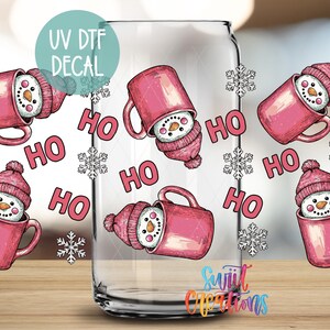 Pink Snowman Uv Dtf | 16oz Libbey Glass Cup Tumbler Wrap | Christmas Libby Wrap | Holiday Glass Jar Transfer | Coffee Mug Transfer | DTF020