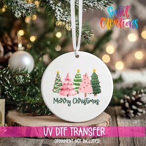 Merry Christmas Ornament UV DTF Decal | Pink Christmas Tree Wrap | Holiday UVDTF Decal | Cute Ornament Transfer | O-1213