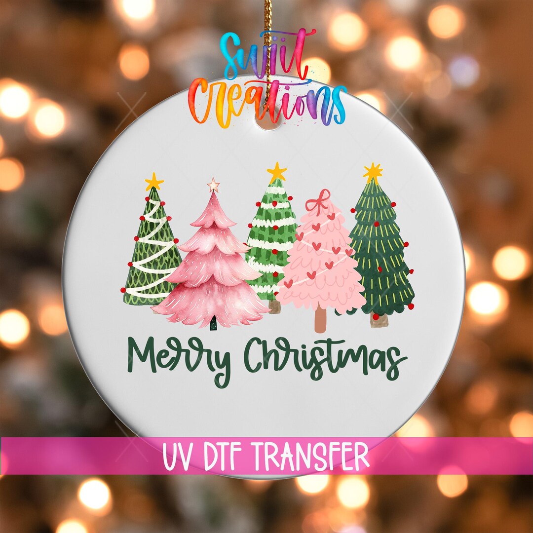 Merry Christmas Ornament UV DTF Decal | Pink Christmas Tree Wrap ...
