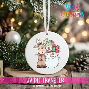 Reindeer and Snowman UV DTF Ornament Decal | Cute Christmas Holiday Wrap | Winter Friends UVDTF Decal | Festive Ornament Transfer | O-022