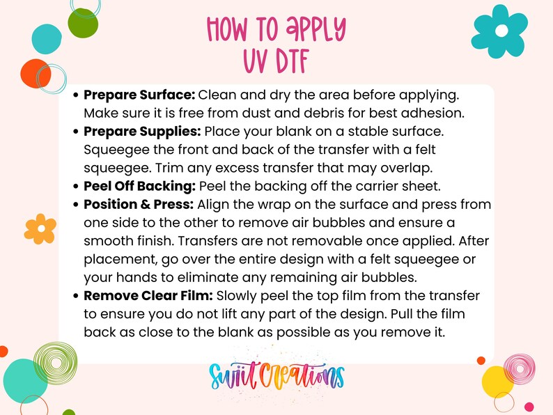 The image is a step-by-step guide on how to apply UV DFT, with colorful illustrations and text providing instructions on preparing the surface, supplies, and techniques for applying the UV DFT.