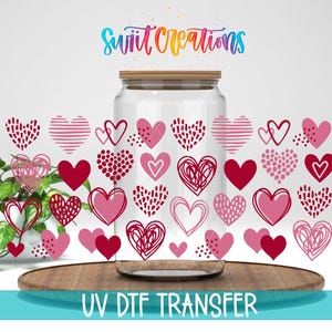 Heart Doodle Uv Dtf Tumbler Wrap | Pink and Red UV DTF Decal with Hand Drawn Hearts | Valentine Cup Sticker Design | UvDtf Sticker | DTF252