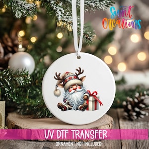 Santa Christmas UV DTF Ornament Decal | Cozy Christmas Ornament Wrap | Cute Santa in Reindeer Hat Transfer | Holiday UVDTF Decal | O-1118