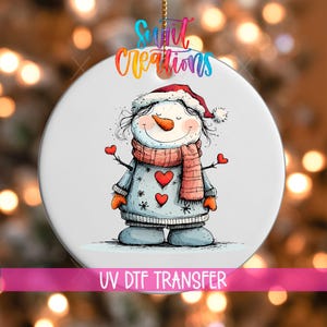 Snowman Christmas UV DTF Ornament Decal | Sweet Winter Ornament Wrap | Cute Holiday Snowman with Santa Hat UVDTF Decal | O-1283