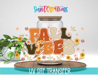 Herbst Vibes Uv Dtf | 16 Unzen Libbey Glass Cup Tumbler Wrap | Kürbis Herbstlich Libby Wrap | Niedliches Design für die Herbstsaison | Kaffeebecher Transfers | DTF150