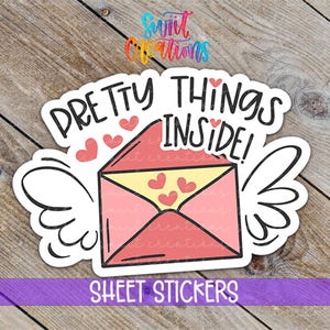 Pretty Things Inside Sticker | Happy Mail Packaging Sticker | Small Business Supplies | Vinyl Sticker Sheet | Cute Envelope Label | SB28