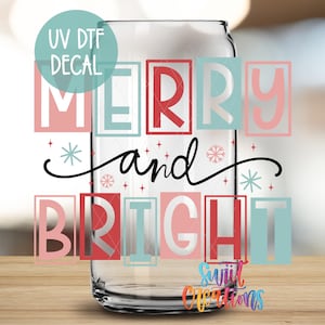 Merry and Bright Christmas Uv Dtf | 16oz Libbey Cup Tumbler Wrap | Festive Holiday Wrap | Christmas Uv Dtf Transfer | Mug Transfer | UV1139