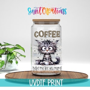 Divertida pegatina para taza de café con diseño de gato gordo que me ayuda a quererte más (UV DTF) / UV983
