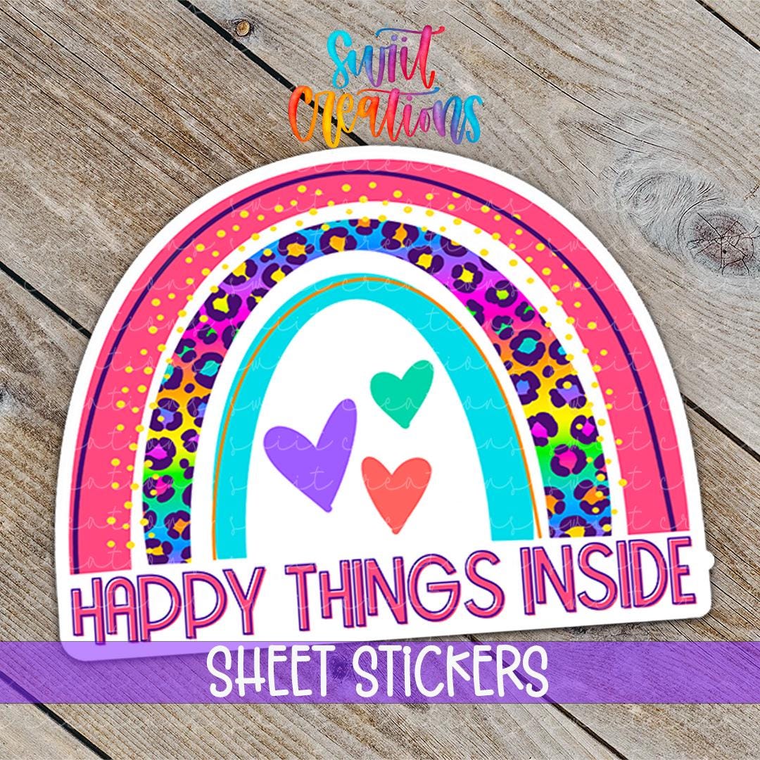 Happy Things Inside Sticker | Rainbow Leopard Print Packaging Label ...