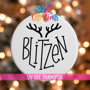 Blitzen Christmas UV DTF Ornament Decal | Reindeer Antlers Minimalist Holiday Wrap | Reindeer Names UvDTF Decal for Mugs & Gifts | O-019