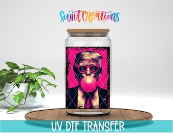 Pink Bubble Gum Trump UV DTF Cup Decal | Pop Art Style Design | UV1386