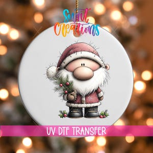 Cute Santa With Pine Sprig UV DTF Ornament Transfer | O-1968