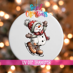 Christmas Snowman UV DTF Ornament Transfer | Ice Skating Snowman Winter Art | O-1823