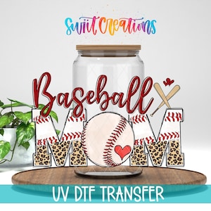 Envoltura para vaso de vidrio Libbey de 16 oz, diseño de béisbol, transferencia para taza de café, DTF223