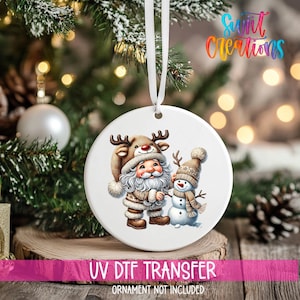 Whimsical Christmas UV DTF Ornament Decal | Santa with Snowman Wrap | Cute UVDTF Decal | Holiday Ornament Transfer | O-1101