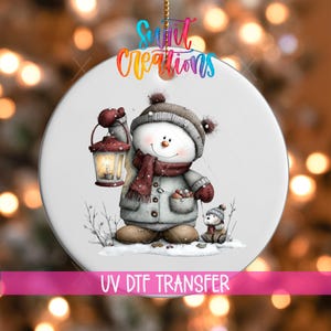 Snowman With Lantern Christmas UV DTF Ornament Decal | Whimsical Holiday Transfer | O-1775
