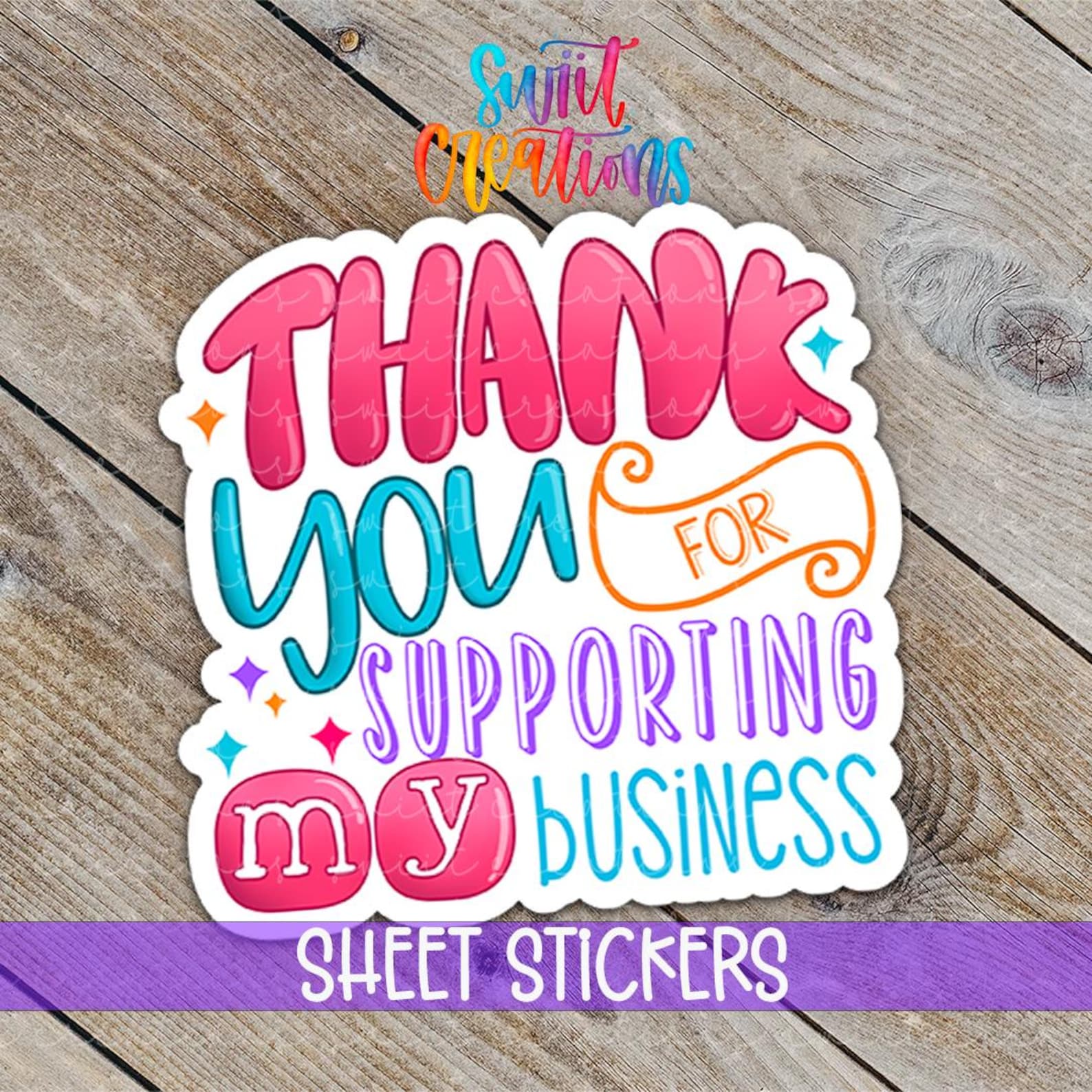 Supporting Service Sticker Thank You for Supporting My Business Sticker | Colorful Small Biz Label ...