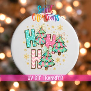 クリスマス用UV DTFオーナメント転写シート｜カラフルなツリーとキラキラのリボン｜O-1730