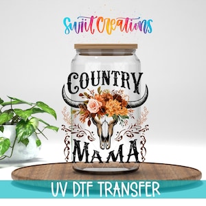 Country Mama UV DTF Cup Decal | Floral Cow Skull Western Mom Design | UV1301