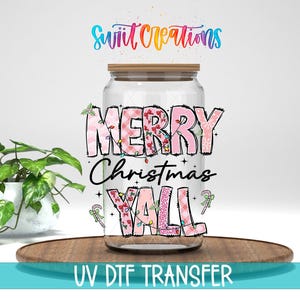 Frohe Weihnachten Yall Pink Patchwork UV DTF Cup Aufkleber | UV1207