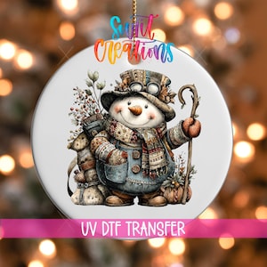 Rustic Vintage Snowman UV DTF Ornament Transfer | O-1901