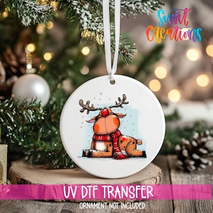 Reindeer Christmas UV DTF Ornament Decal | Reindeer Christmas UVDTF Decal | Winter Uv Dtf Wrap | Cute Holiday Ornament Transfer | O-1271