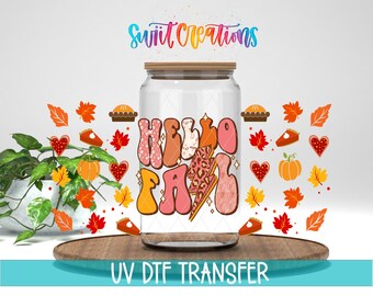 Hallo Herbst Uv Dtf | 16 Unzen Libbey Glass Cup Tumbler Wrap | Kürbis Herbstlich Libby Wrap | Niedliches Herbst Tumbler Design | Kaffeebecher Transfers | DTF159