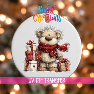 Christmas Teddy Bear with Gifts UV DTF Ornament Decal | Holiday Bear Transfer | O-1783