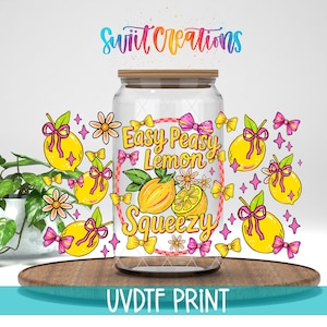 Vinilo adhesivo UV DTF para vasos: Diseño de limón y lazo rosa / DTF269