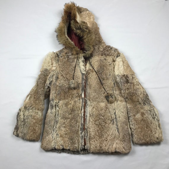 vintage womans, vintage 70's, rabbit fur hoodie, h