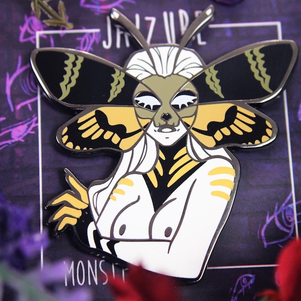 Moth Ma'am: Black Nickel Enamel Pin, Monster Girl Series