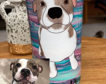 Awesome CUSTOM dog tumbler- picture tumbler with swirled background - personalized tumbler- stainless steel tumbler