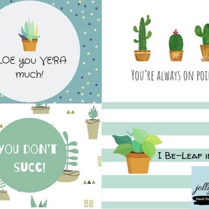 QUATRE téléchargements numériques - 4 cartes PDF imprimables d'ENCOURAGEMENT de cactus et de plantes - cartes pour cadeaux - cartes de cactus