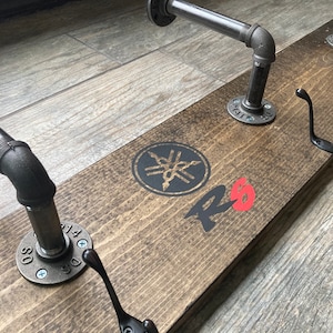 Helmet rack metal, customize and personalized home storage decor, helmet holder, ski, motorcycle helmet rack, ski snowboard gear display