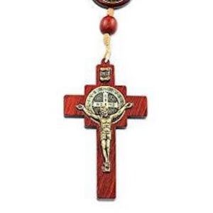 Wood Car Rosary with St Benedict Medal and Cross