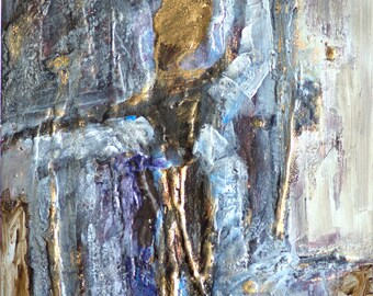 DANCE under GOLDEN RAIN painting on metal  18 inch x12 inch