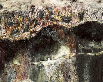 BLACK ROCKS and RUST near ocean San Francisco, 12 inch by 36 inch